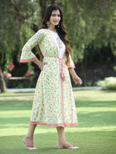 Women's Limegreen Cambric Embroidered & Printed Jacket Style Kurta